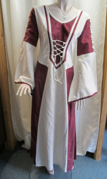 Mittelalterliches Damenkleid natur/burgund